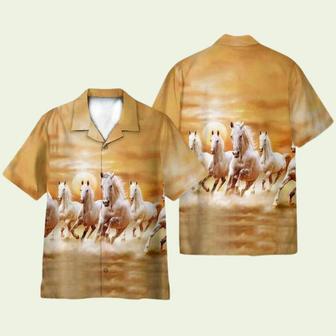 White Horses Running On Sunset Hawaiian Shirt | Newhawaiianshirts UK