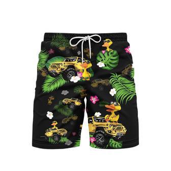 Yellow Duck Besides Truck Green Leaves Beach Shorts For Men | Newhawaiianshirts AU