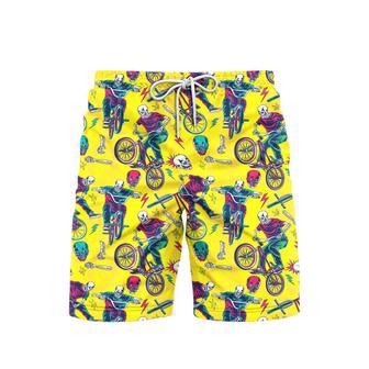 Yellow Skull Riding Bike Beach Shorts For Men | Newhawaiianshirts CA