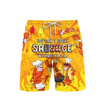 Yellow You Cant Spell Sausage Without Usa Hotdog Lovers Beach Shorts For Men | Newhawaiianshirts AU