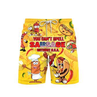 You Can't Spell Sausage Without USA Happy Independence Day Of July Patriotic Beach Shorts For Men | Newhawaiianshirts CA