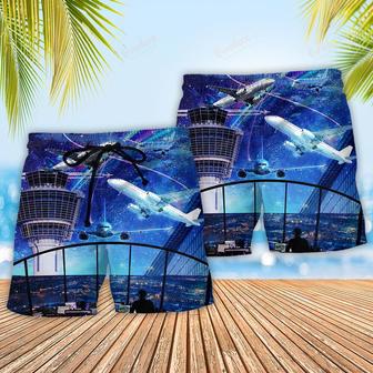 Airplane And Air Traffic Controller Beach Short | Newhawaiianshirts DE