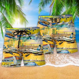 Airplane Take Off From Airport Stunning Colors Beach Short | Newhawaiianshirts UK