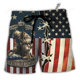 America Honoring Our Heroes Remember Their Sacrifice Beach Short | Newhawaiianshirts DE