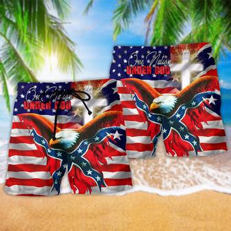 America One Nation Under God Patriotism With Flag Beach Short | Newhawaiianshirts AU