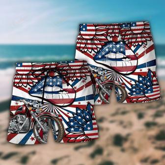 America Patriotic Motocycle Sexy Lips Beach Short | Newhawaiianshirts AU