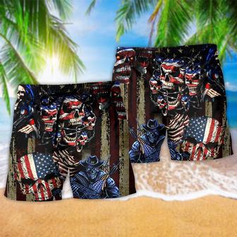 America Skull Angry Sunning Beach Short | Newhawaiianshirts CA