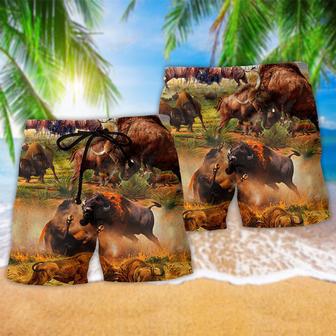 Animal Bison In Wild Battle Field Beach Short | Newhawaiianshirts