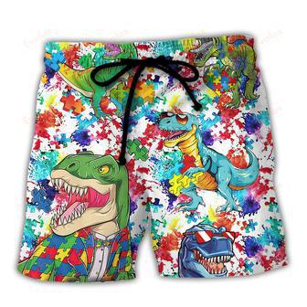 Autism Dinosaur Mix Color Beach Short | Newhawaiianshirts AU