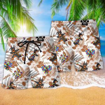 Autism Doberman Tropical Floral Beach Short | Newhawaiianshirts