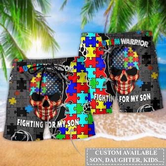 Autism Warrior Fighting For My Son Personalized Beach Short | Newhawaiianshirts UK