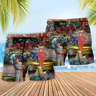 Auto Mechanic Retro Car Beach Short | Newhawaiianshirts UK