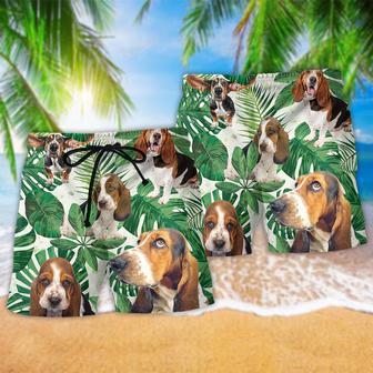 Basset Hound Dog Tropical Leaf Beach Short | Newhawaiianshirts CA