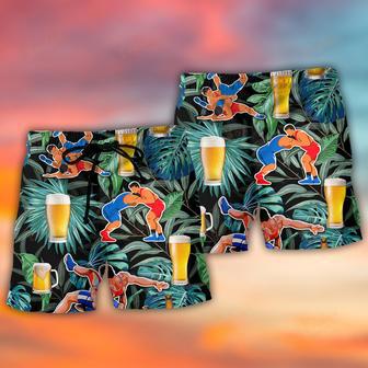 Beer And Wrestling Tropical Pattern Beach Short | Newhawaiianshirts AU