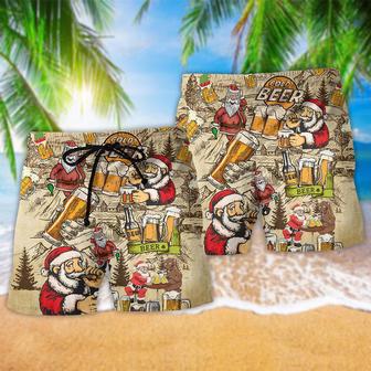 Beer Drinking Beer With Santa Claus Beach Short | Newhawaiianshirts