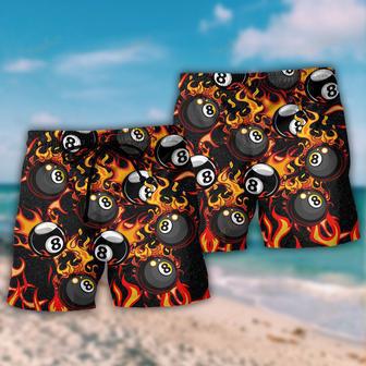 Billiard Eight Ball Burning With Fire Flames Beach Short | Newhawaiianshirts AU