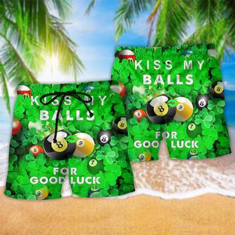 Billiard Kiss My Balls For Good Luck Saint Patricks Day Beach Short | Newhawaiianshirts UK