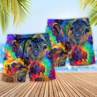 Bison Animals Colorful Bisons Cool Style Beach Short | Newhawaiianshirts CA