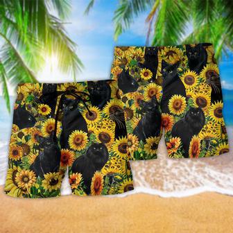 Black Cat Love Sunflower Beach Short | Newhawaiianshirts AU