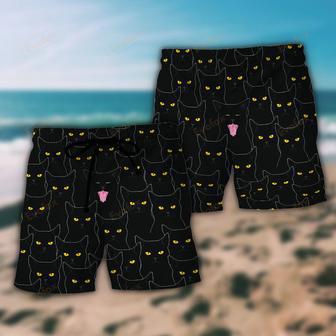 Black Cat Lovely Looking At You Beach Short | Newhawaiianshirts AU