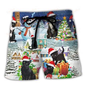 Black Cat Merry Catmas Beach Short | Newhawaiianshirts AU