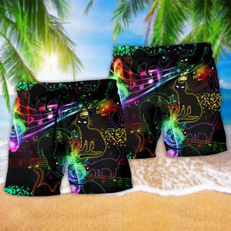 Black Cat The Magical Light Cats On Music Notes Cool Beach Short | Newhawaiianshirts UK