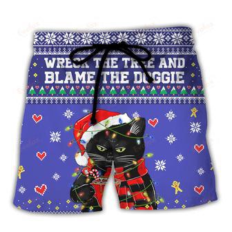 Black Cat Wreck The Tree Christmas Beach Short | Newhawaiianshirts DE