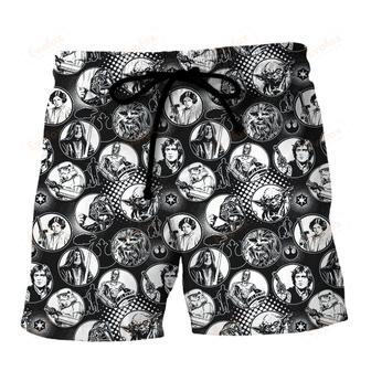 Black & White Darth Princess Leia Chewbacca Obi-Wan Kenobi Beach Short | Newhawaiianshirts AU