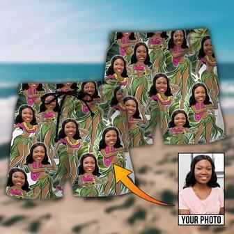 Black Woman Face Amazing Tropical Leaves Custom Photo Beach Short | Newhawaiianshirts UK