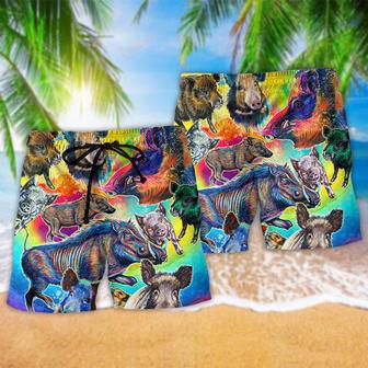 Boar Colorful Wild Animal Beach Short | Newhawaiianshirts UK