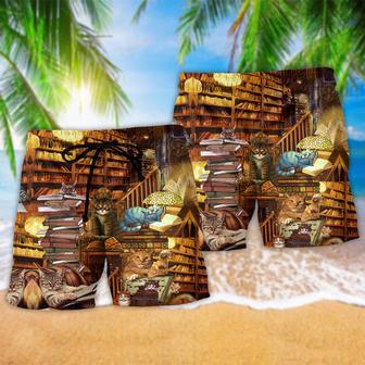 Book Happiness Is A Good Book And A Cat Beach Short | Newhawaiianshirts DE