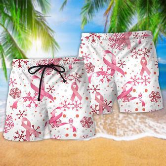 Breast Cancer Pink Ribbon Merry Christmas Beach Short | Newhawaiianshirts CA