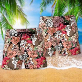 Bulldog And Lovely Flowers Beach Short | Newhawaiianshirts CA