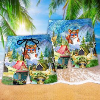 Camping Animals Camping Happy Beach Short | Newhawaiianshirts UK