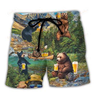 Camping Funny Bear Drinking Camping and Beer Why I'm Here Beach Short | Newhawaiianshirts AU