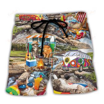 Camping Funny Cat Chilling This Is My Camping Shirt Beach Short | Newhawaiianshirts UK