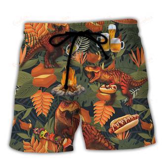 Camping Funny Dinosaur Hungry Happy Camper Lover Camping - Beach Short Evofox | Newhawaiianshirts CA