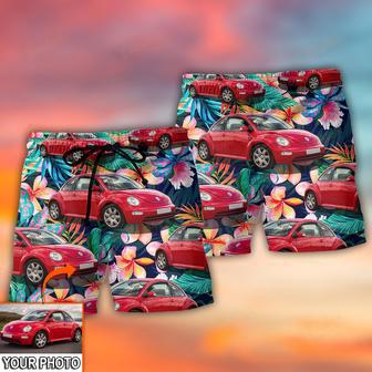 Car Beetle Car Luxury Tropical Flower Custom Photo Beach Short | Newhawaiianshirts UK