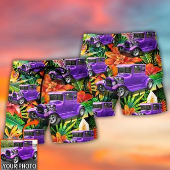 Car Model T Tropical Flower Custom Photo Beach Short | Newhawaiianshirts UK