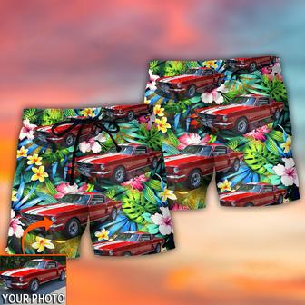 Car Mustang Car Modern Classic Tropical Flower Custom Photo Beach Short | Newhawaiianshirts CA