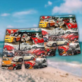 Car Retro Packed Vintage Style Beach Short | Newhawaiianshirts DE