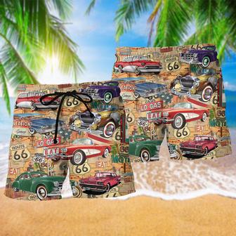 Car The Mother Road Route 66 Road Trip Beach Short | Newhawaiianshirts