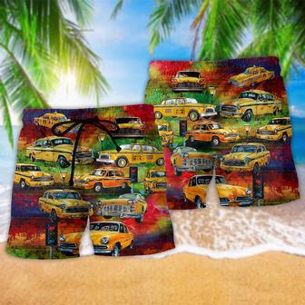 Car Yellow Vintage Night Beach Short | Newhawaiianshirts