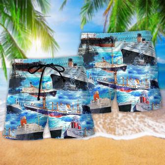 Cargo Ship Blue Sea Beach Short | Newhawaiianshirts DE