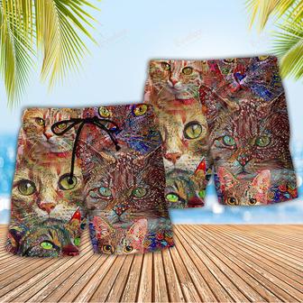 Cat Art Lover Funny Cat Colorful Beach Short | Newhawaiianshirts AU