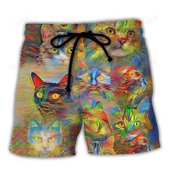 Cat Beautiful Colorful Painting Beach Short | Newhawaiianshirts AU