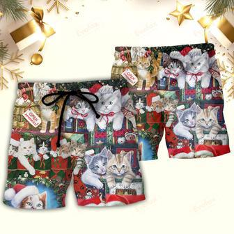 Cat Christmas Tree Merry Xmas Beach Short | Newhawaiianshirts