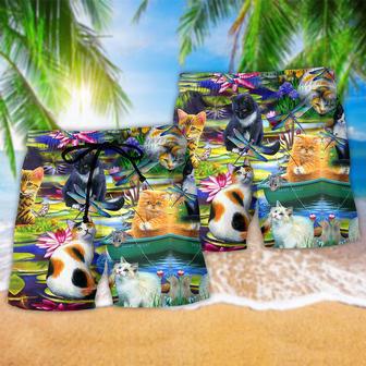 Cat Curious In A Water Lily Lake Beach Short | Newhawaiianshirts AU