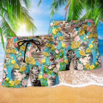 Cat Cute Kitten With Flowers Beach Short | Newhawaiianshirts