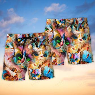 Cat Funny Art Lover Cat Colorful Mixer Style Beach Short | Newhawaiianshirts CA